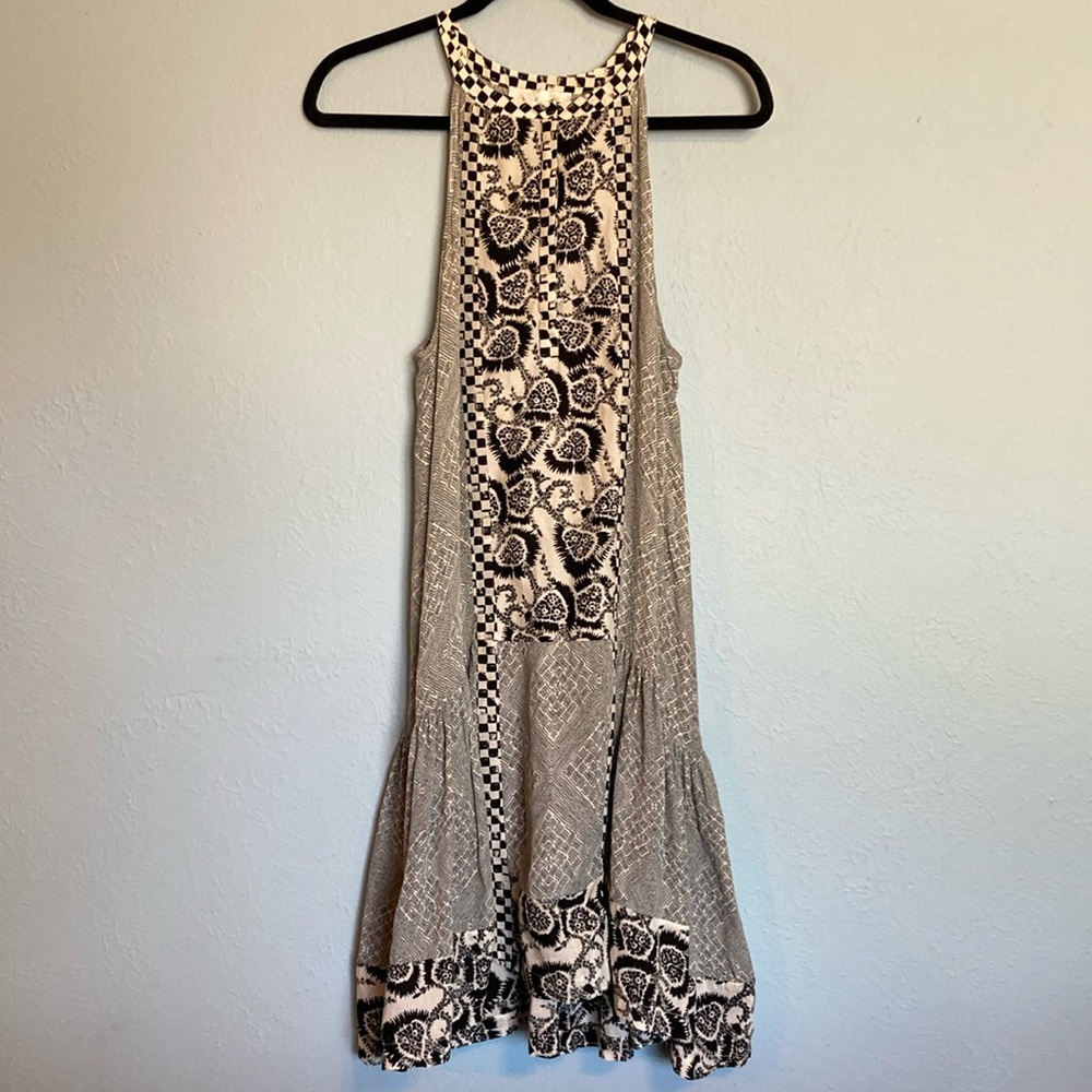 A.L.C. Womens Size M Black White High Neck Sleeveless 100% Silk Drop Waist Dress